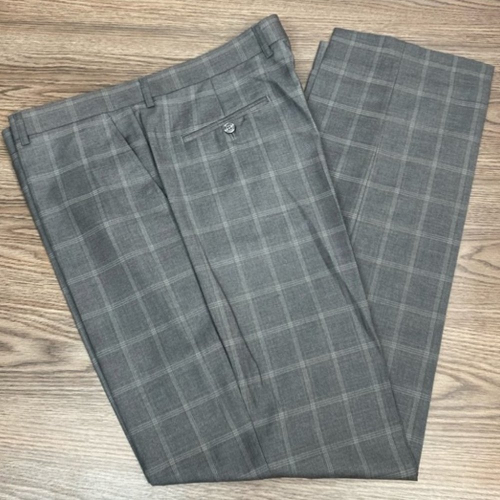Lorenzo Bruno Grey Windowpane Dress Pants (38x35)